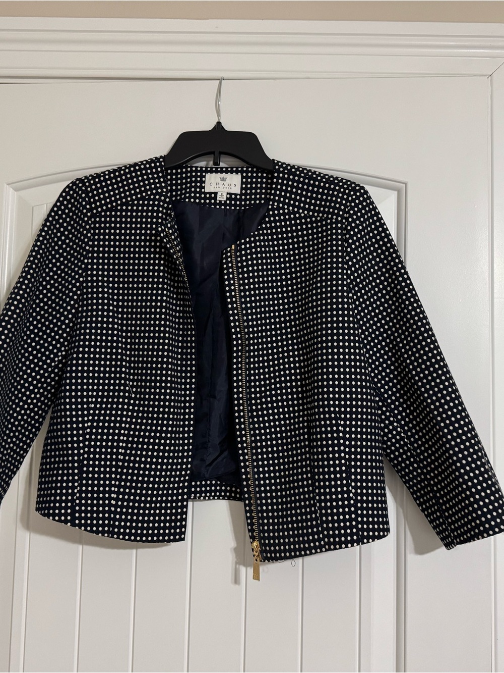 Chaus Black & White Polka Dot Cropped Zip Jacket